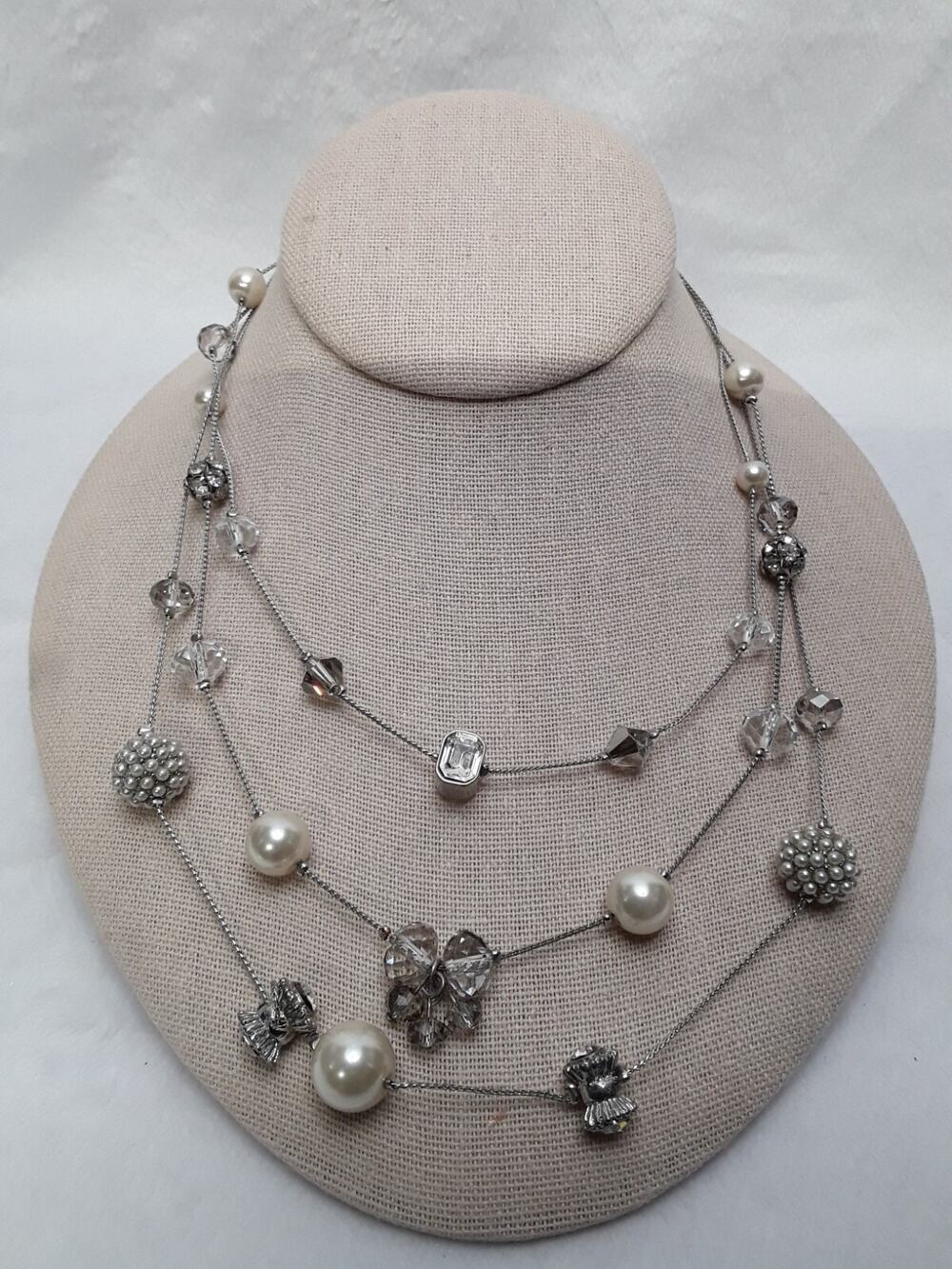 Sign White/black Pearl Rhinestones 3 Strand 7.5 /3 In Extension Necklace